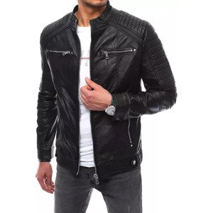 Čierna koženková bunda s prešívaním v ramenách TX4070 Veľkosť: L