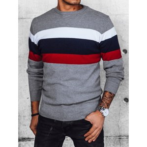 Sivý sveter s červeným pruhom WX2184 Veľkosť: 2XL