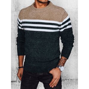 Tmavozeleno-béžový pánsky sveter WX2188 Veľkosť: 2XL