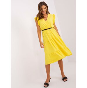 Žlté volánikové oversize midi šaty DHJ-SK-5653.16X-yellow Veľkosť: ONE SIZE