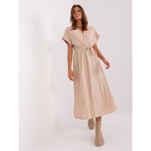 Béžové midi šaty s krátkym rukávom -DHJ-SK-5197.57-béžové Veľkosť: ONE SIZE