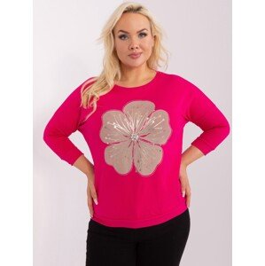 Tmavoružové tričko s kvetinou a 3/4 rukávom RV-BZ-9140.84-dark pink Veľkosť: ONE SIZE