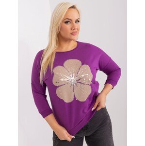 Fialové tričko s kvetinou a 3/4 rukávom -RV-BZ-9140.84-viollet Veľkosť: ONE SIZE