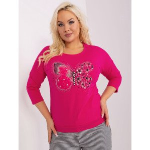 Tmavoružové tričko s aplikáciou motýľa a 3/4 rukávom RV-BZ-9188.96-dark pink Veľkosť: ONE SIZE