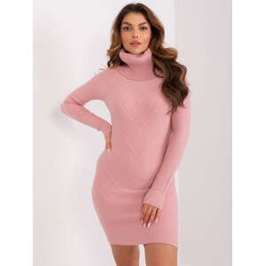 Svetloružové svetrové šaty s rolákom -PM-SK-PM-3802.37X-light pink Veľkosť: M/L