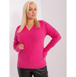 Tmavoružový sveter s výstrihom do V -PM-SW-PM688.64-dark pink Veľkosť: XL/2XL