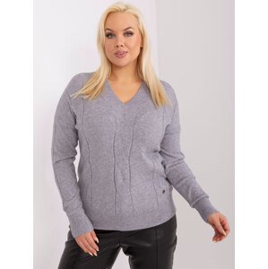 Sivý sveter s výstrihom do V PM-SW-PM688.64-grey Veľkosť: XL/2XL