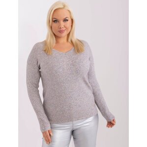 Sivý mäkký sveter s kamienkami a farebnou niťou -PM-SW-PM1020.12P-grey Veľkosť: XL/2XL