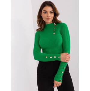 Zelený rebrovaný sveter s ozdobnými gombíkmi -PM-SW-PM-3217.08-green Veľkosť: S/M