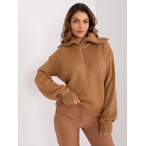 Hnedý sveter s rolákom na zips BA-SW-0374.35P-camel Veľkosť: ONE SIZE