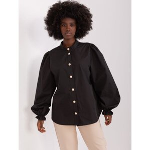 Čierna košeľa s naberanými rukávmi LK-KS-509484.87-black Veľkosť: S/M