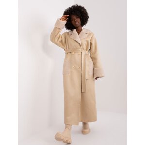Béžový dlhý kabát s opaskom -LK-PL-509460.00P-beIge Veľkosť: S/M