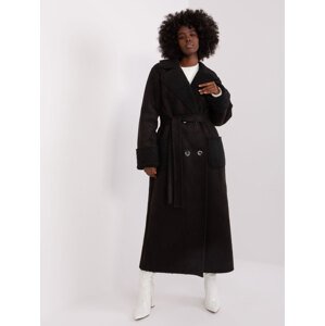 Čierny dlhý kabát s pásikom LK-PL-509460.00P-black Veľkosť: S/M