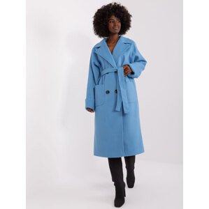 Svetlomodrý dlhý zimný kabát -LK-PL-509401.99P-blue Veľkosť: S/M