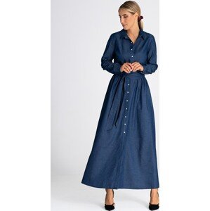 Tmavomodré maxi košeľové šaty M957 dark blue Veľkosť: S