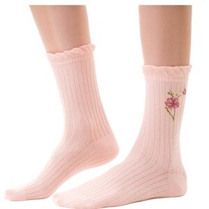 Vzorované vysoké ponožky s volánom Steven art.017 Planéta Ziemia Veľkosť: 38-40, Barva: světle růžové