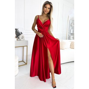 Červené lesklé maxi šaty JULIET 512-5 red Veľkosť: M