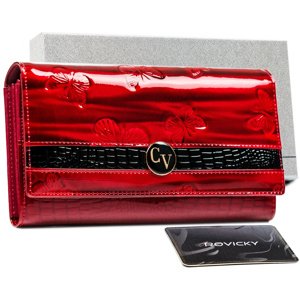 Cavaldi Červená lakovaná kožená peňaženka s motýlikmi a pruhom M168 H27-2-DBF-1997 RED Veľkosť: ONE SIZE