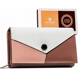 Peterson Trojfarebná - bielo - ružová hladká dámska kožená peňaženka Y164 [DH] PTN RD-21-GCL-Y Veľkosť: ONE SIZE