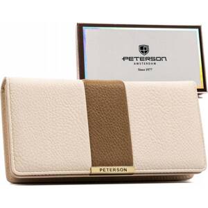 Peterson Béžová lakovaná peňaženka s hnedým pruhom Y589 [DH] PTN 005-DN Veľkosť: ONE SIZE