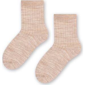 Béžové rebrované ponožky z merino vlny pre deti Art.130 MC024, LIGHT BEIHE MELANGE - RIBBED PRESSURE-FREE Veľkosť: 23-25