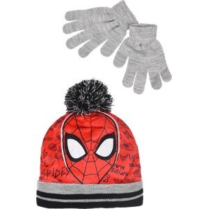 Spiderman červeno-sivý zimný set čiapky a rukavíc Veľkosť: 52