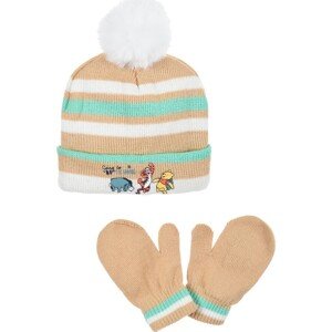 Winnie the Pooh béžovo-biela pruhovaná čiapka s rukavicami Veľkosť: 48