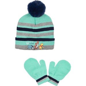 Winnie the Pooh mintovo-sivá pruhovaná čiapka s rukavicami Veľkosť: 48