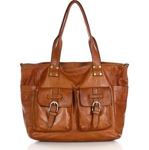 MARCO MAZZINI hnedá kožená shopper kabelka s vreckami (v232b) Veľkosť: ONE SIZE