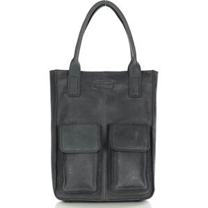 MARCO MAZZINI Čierna kožená shopper kabelka s vreckami (vs70a) Veľkosť: ONE SIZE