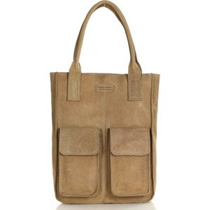 MARCO MAZZINI Béžová kožená shopper kabelka s vreckami (vs70c) Veľkosť: ONE SIZE