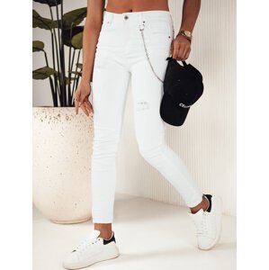 Biele skinny džínsy s odreninami a ozdobnou retiazkou ALEX UY1878 Veľkosť: M