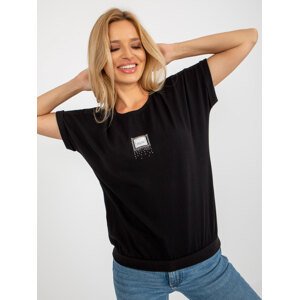 Čierne dámske tričko s malou potlačou -RV-BZ-8537.19-čierna Veľkosť: L/XL