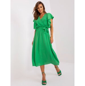 Zelené voľné oversize midi šaty s pásikom DHJ-SK-5691.58-green Veľkosť: ONE SIZE