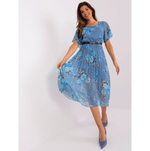 Modré kvetované midi šaty s pásikom DHJ-SK-3171.65-blue Veľkosť: ONE SIZE