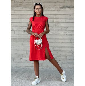 Červené midi šaty s rozparkom TW-SK-2318.69P-red Veľkosť: S