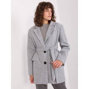 Sivý krátky kabát s pásikom TW-PL-BI-2022320.01X-grey Veľkosť: L