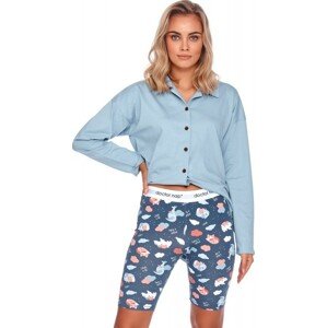 Modré pyžamo s košeľou a biker shorts so zvieratkami Veľkosť: L