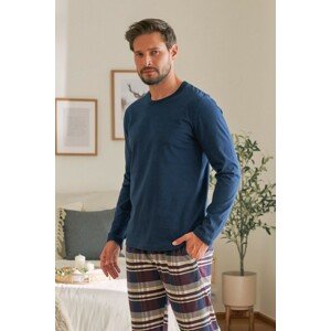 Pánske tmavomodré pyžamo s károvanými nohavicami Veľkosť: 2XL