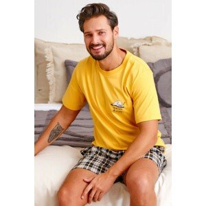 Žlto-kárované krátke pánske pyžamo Veľkosť: 2XL