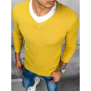 Žltý pánsky sveter s výstrihom do V WX1918 Veľkosť: 2XL