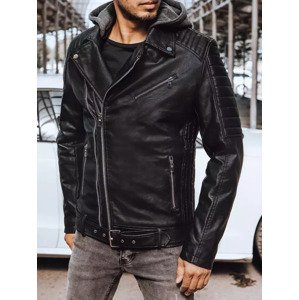 Čierna koženková bunda s kapucňou TX4244 Veľkosť: M