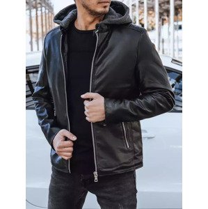 Čierna koženková bunda s kapucňou TX4277 Veľkosť: XL