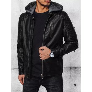 Čierna pánska koženková bunda s kapucňou TX4329 Veľkosť: 2XL