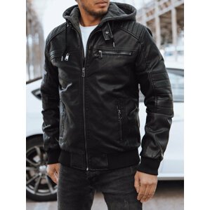 Čierna pánska koženková bunda s kapucňou TX4555 Veľkosť: XL