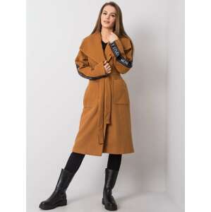 Hnedý dámsky kabát s pruhom na rukáve -LK-PL-508316.95P-brown Veľkosť: 38