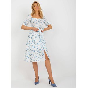 Modrobiele kvetové midi šaty LK-SK-508964-2.22-white and blue Veľkosť: 42
