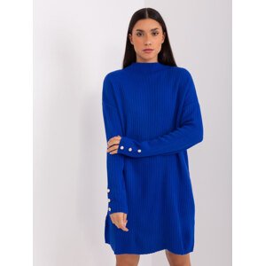 Modré rebrované pletené šaty s gombíkmi TO-TU-3010.07-kobalt Veľkosť: ONE SIZE