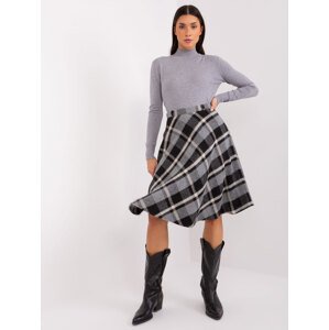 Šedá károvaná pletená midi sukňa LK-SD-508387-2.20P-dark grey Veľkosť: 36