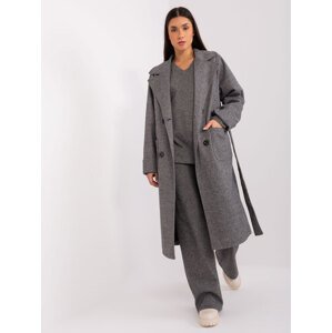 Tmavosivý dlhý kabát -LK-PL-509407-1.99P-dark grey Veľkosť: L/XL